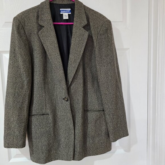 Pendleton Vintage Women's Wool Blazer Single Button Tan Black Plus Size 18 - Picture 1 of 8